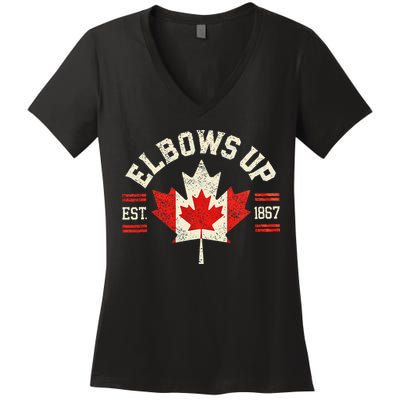 Elbows Up Canada Est 1867 Canadian Strong Canada Women's V-Neck T-Shirt