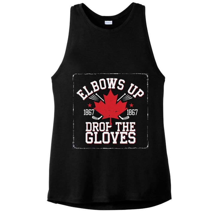 Elbows Up Canada Est 1867 Proud Canadian Ladies PosiCharge Tri-Blend Wicking Tank