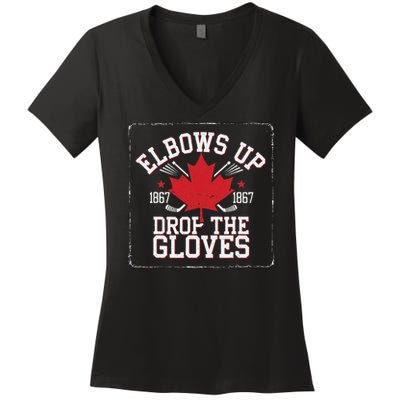 Elbows Up Canada Est 1867 Proud Canadian Women's V-Neck T-Shirt