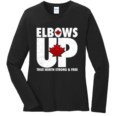 Elbows Up Canada True North Strong and Free Ladies Long Sleeve Shirt