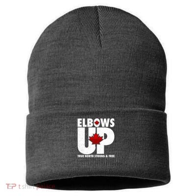 Elbows Up Canada True North Strong and Free Sustainable Knit Beanie