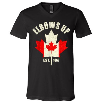 Elbows Up Canada Est 1867 Proud Canadian Strong Canada V-Neck T-Shirt