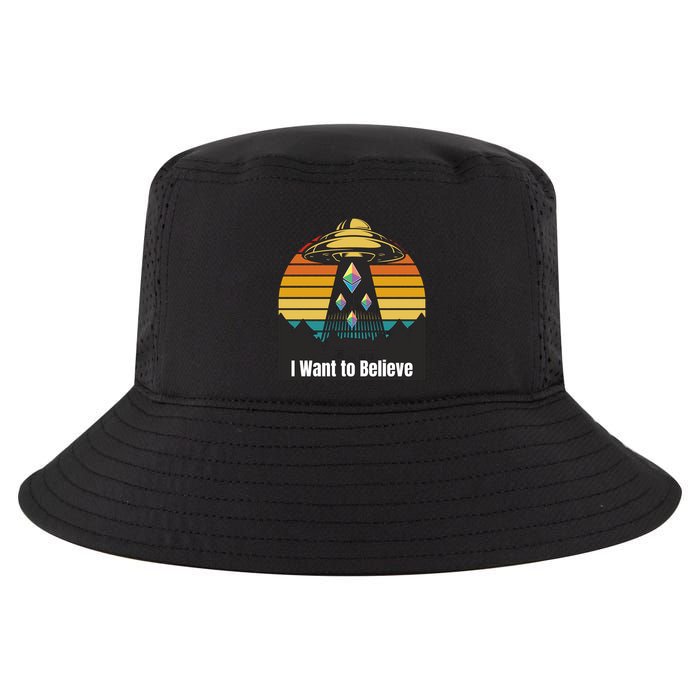 Ethereum UFO Encounter Retro Sunset, I Want To Believe Crypto Cool Comfort Performance Bucket Hat