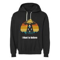 Ethereum UFO Encounter Retro Sunset, I Want To Believe Crypto Garment-Dyed Fleece Hoodie