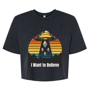 Ethereum UFO Encounter Retro Sunset, I Want To Believe Crypto Bella+Canvas Jersey Crop Tee