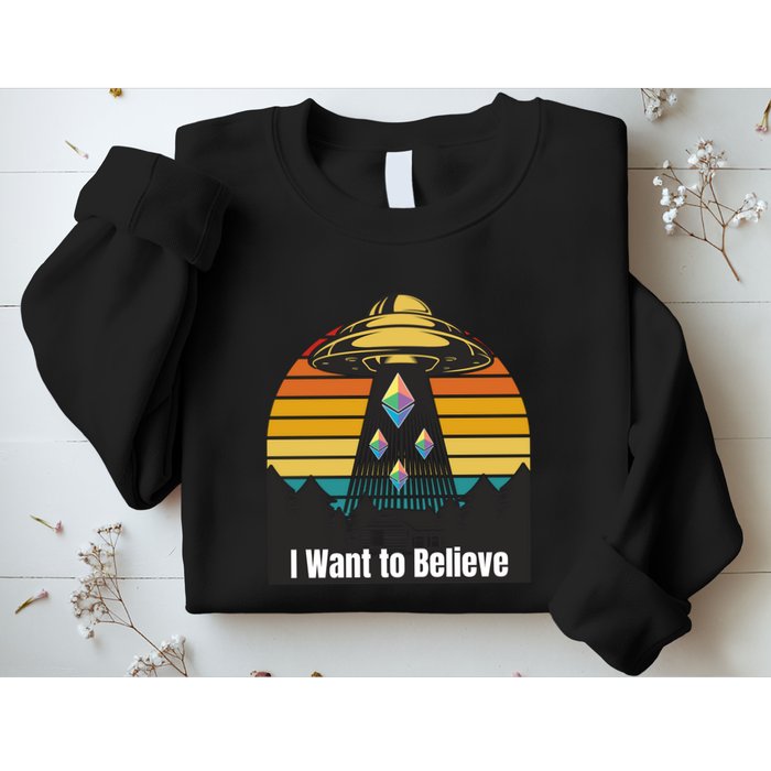 Ethereum UFO Encounter Retro Sunset, I Want To Believe Crypto Sweatshirt