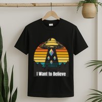 Ethereum UFO Encounter Retro Sunset, I Want To Believe Crypto T-Shirt