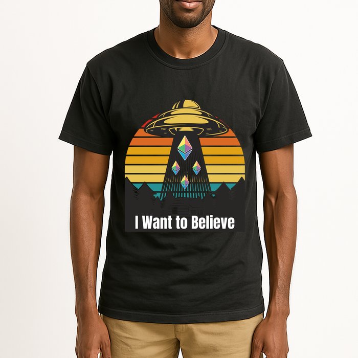 Ethereum UFO Encounter Retro Sunset, I Want To Believe Crypto Tall T-Shirt