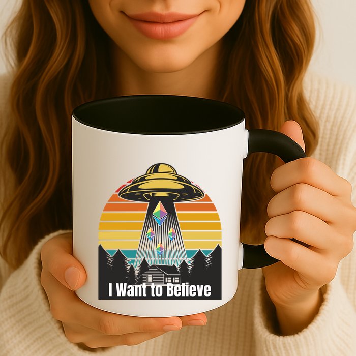 Ethereum UFO Encounter Retro Sunset, I Want To Believe Crypto Mug