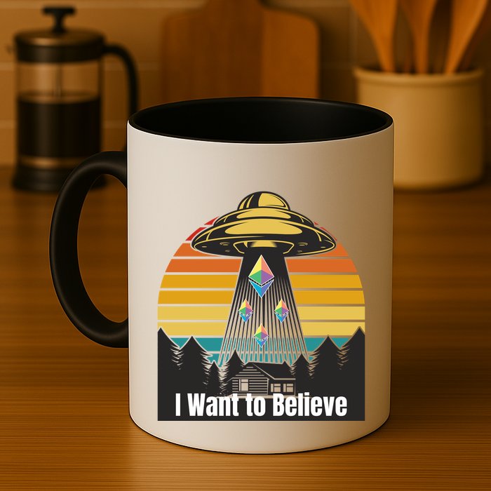 Ethereum UFO Encounter Retro Sunset, I Want To Believe Crypto Mug