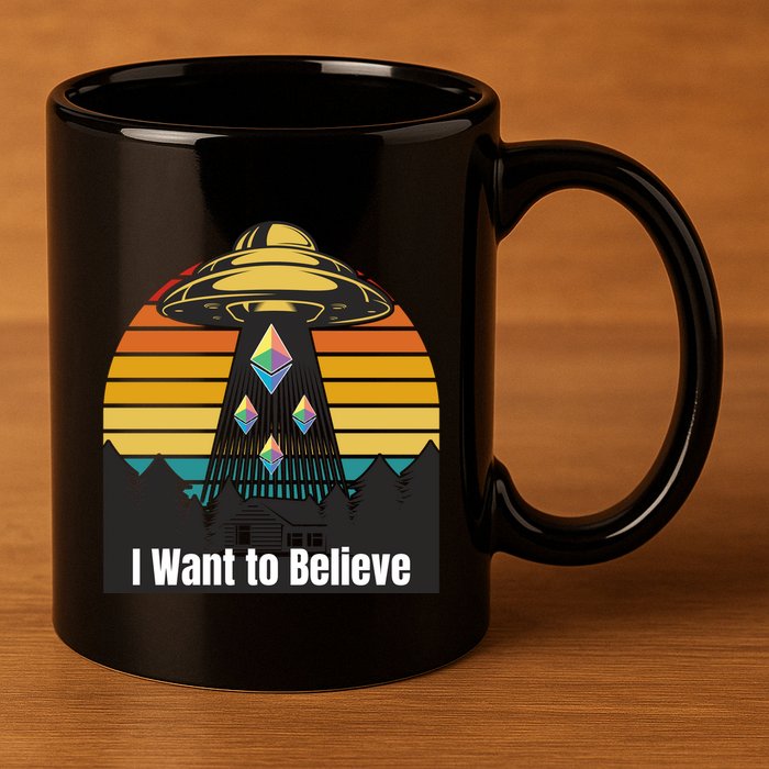 Ethereum UFO Encounter Retro Sunset, I Want To Believe Crypto 11oz C Handle Ceramic Mug