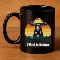 Ethereum UFO Encounter Retro Sunset, I Want To Believe Crypto 11oz C Handle Ceramic Mug