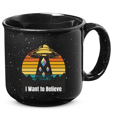 Ethereum UFO Encounter Retro Sunset, I Want To Believe Crypto 15oz Campfire Ceramic Mug