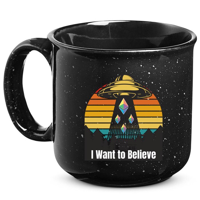 Ethereum UFO Encounter Retro Sunset, I Want To Believe Crypto 15oz Campfire Ceramic Mug