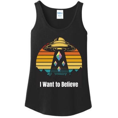 Ethereum UFO Encounter Retro Sunset, I Want To Believe Crypto Ladies Essential Tank