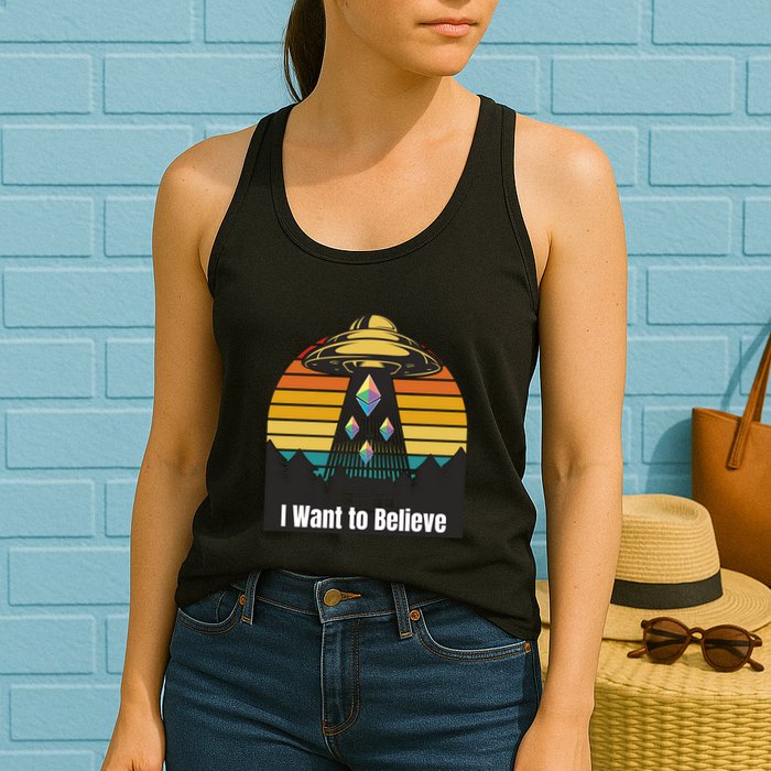 Ethereum UFO Encounter Retro Sunset, I Want To Believe Crypto Womens Tank Top