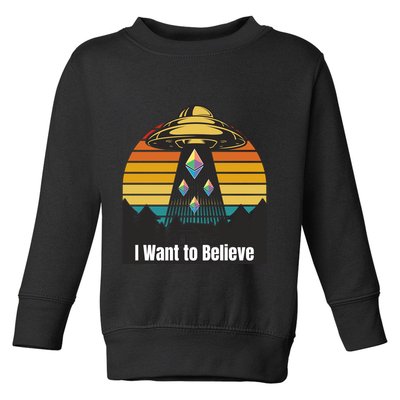 Ethereum UFO Encounter Retro Sunset, I Want To Believe Crypto Toddler Sweatshirt