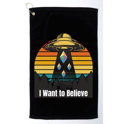 Ethereum UFO Encounter Retro Sunset, I Want To Believe Crypto Golf Towel