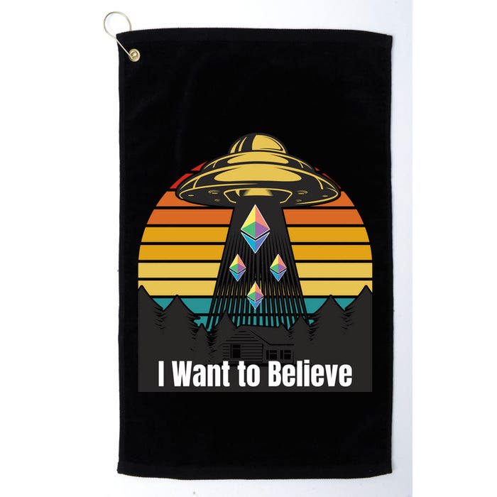 Ethereum UFO Encounter Retro Sunset, I Want To Believe Crypto Golf Towel