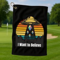 Ethereum UFO Encounter Retro Sunset, I Want To Believe Crypto Golf Towel
