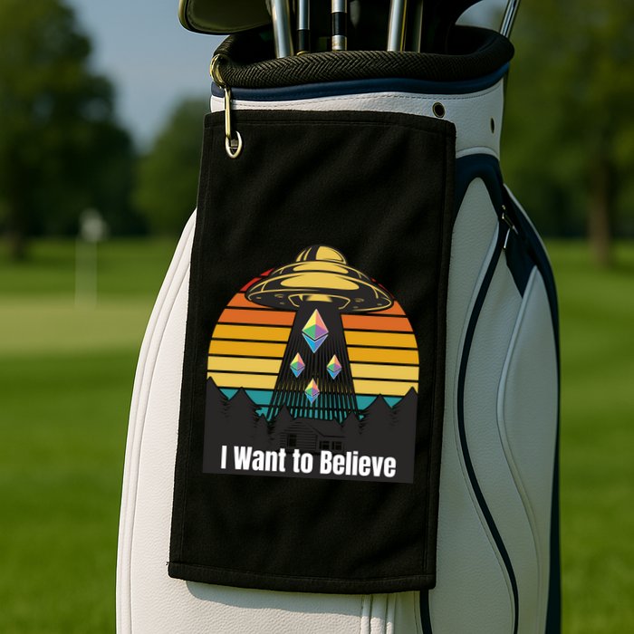 Ethereum UFO Encounter Retro Sunset, I Want To Believe Crypto Golf Towel