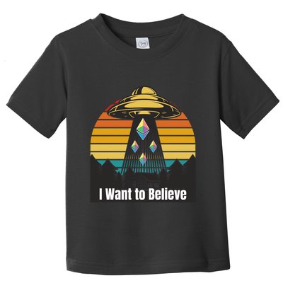 Ethereum UFO Encounter Retro Sunset, I Want To Believe Crypto Toddler T-Shirt