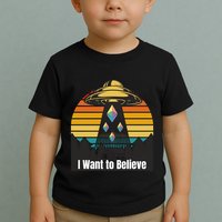 Ethereum UFO Encounter Retro Sunset, I Want To Believe Crypto Toddler T-Shirt