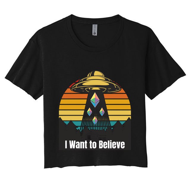 Ethereum UFO Encounter Retro Sunset, I Want To Believe Crypto Crop Top