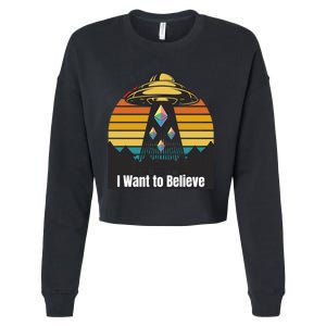 Ethereum UFO Encounter Retro Sunset, I Want To Believe Crypto Cropped Pullover Crew