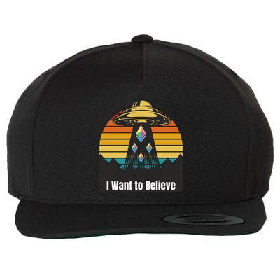 Ethereum UFO Encounter Retro Sunset, I Want To Believe Crypto Wool Snapback Cap