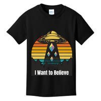 Ethereum UFO Encounter Retro Sunset, I Want To Believe Crypto Kids T-Shirt