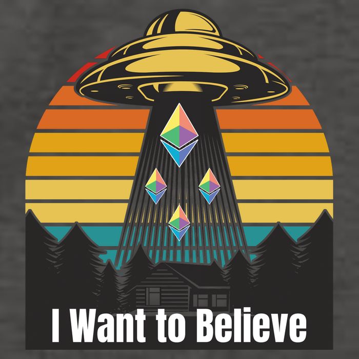 Ethereum UFO Encounter Retro Sunset, I Want To Believe Crypto Vector Backpack