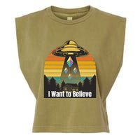 Ethereum UFO Encounter Retro Sunset, I Want To Believe Crypto Garment-Dyed Women's Muscle Tee