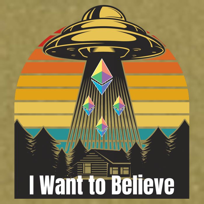 Ethereum UFO Encounter Retro Sunset, I Want To Believe Crypto Garment-Dyed Women's Muscle Tee