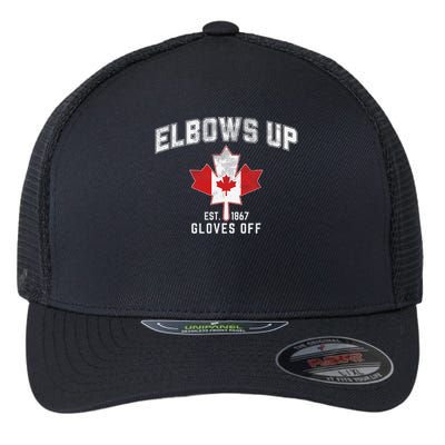 Elbows Up EST 1867 Canadian Maple Leaf Canada Gift Flexfit Unipanel Trucker Cap