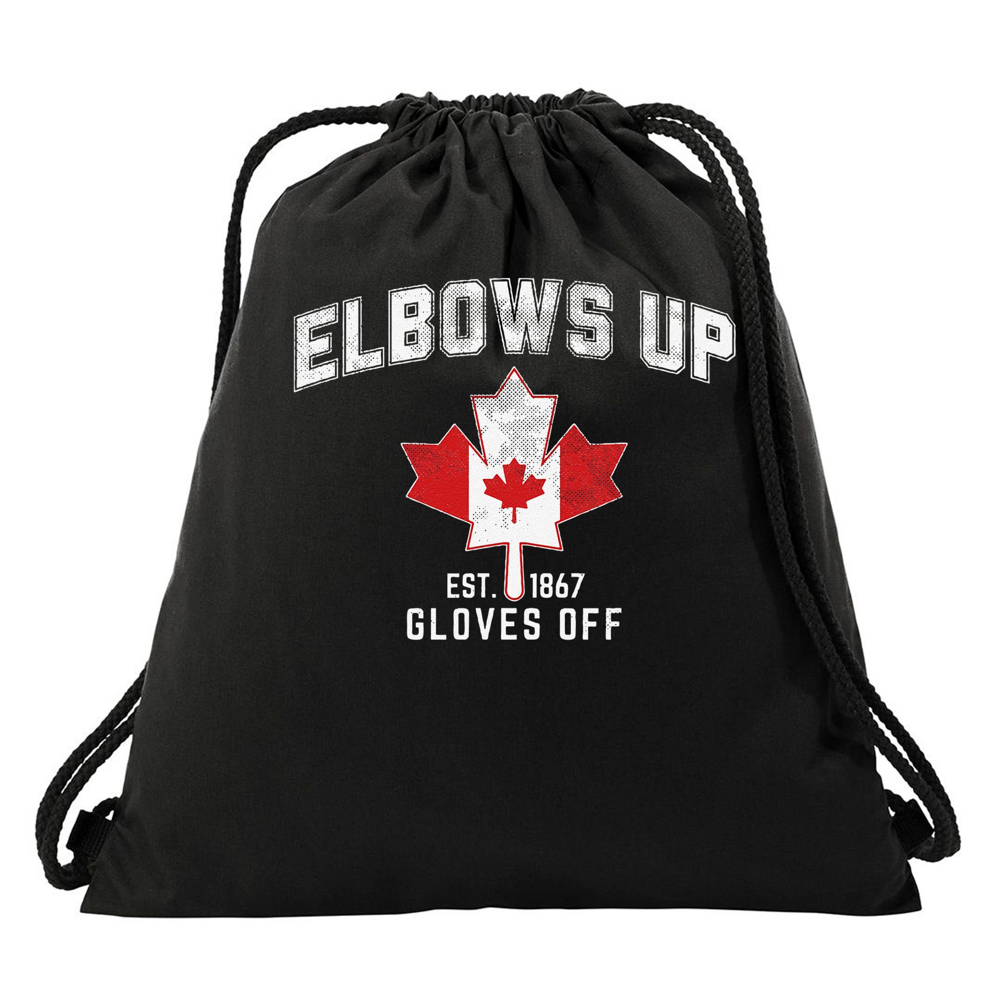 Elbows Up EST 1867 Canadian Maple Leaf Canada Gift Drawstring Bag