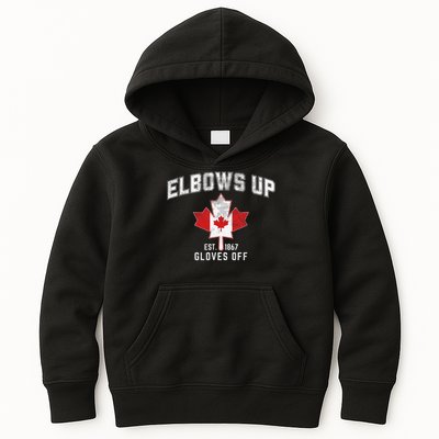 Elbows Up EST 1867 Canadian Maple Leaf Canada Gift Kids Hoodie