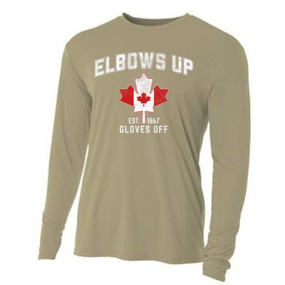 Elbows Up EST 1867 Canadian Maple Leaf Canada Gift Cooling Performance Long Sleeve Crew