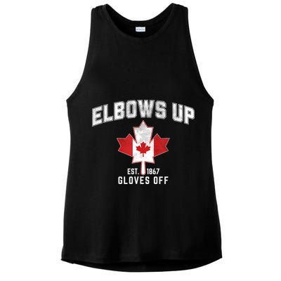 Elbows Up EST 1867 Canadian Maple Leaf Canada Ladies PosiCharge Tri-Blend Wicking Tank