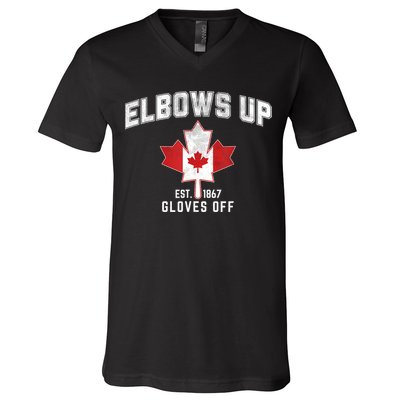 Elbows Up EST 1867 Canadian Maple Leaf Canada V-Neck T-Shirt