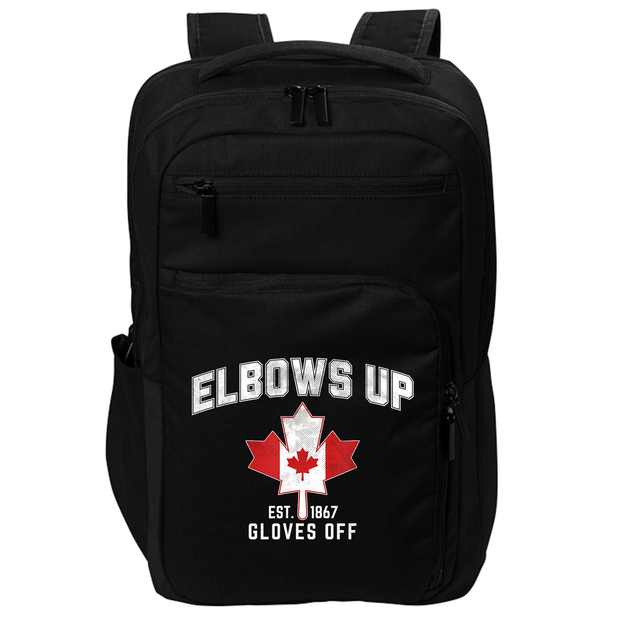 Elbows Up EST 1867 Canadian Maple Leaf Canada Impact Tech Backpack