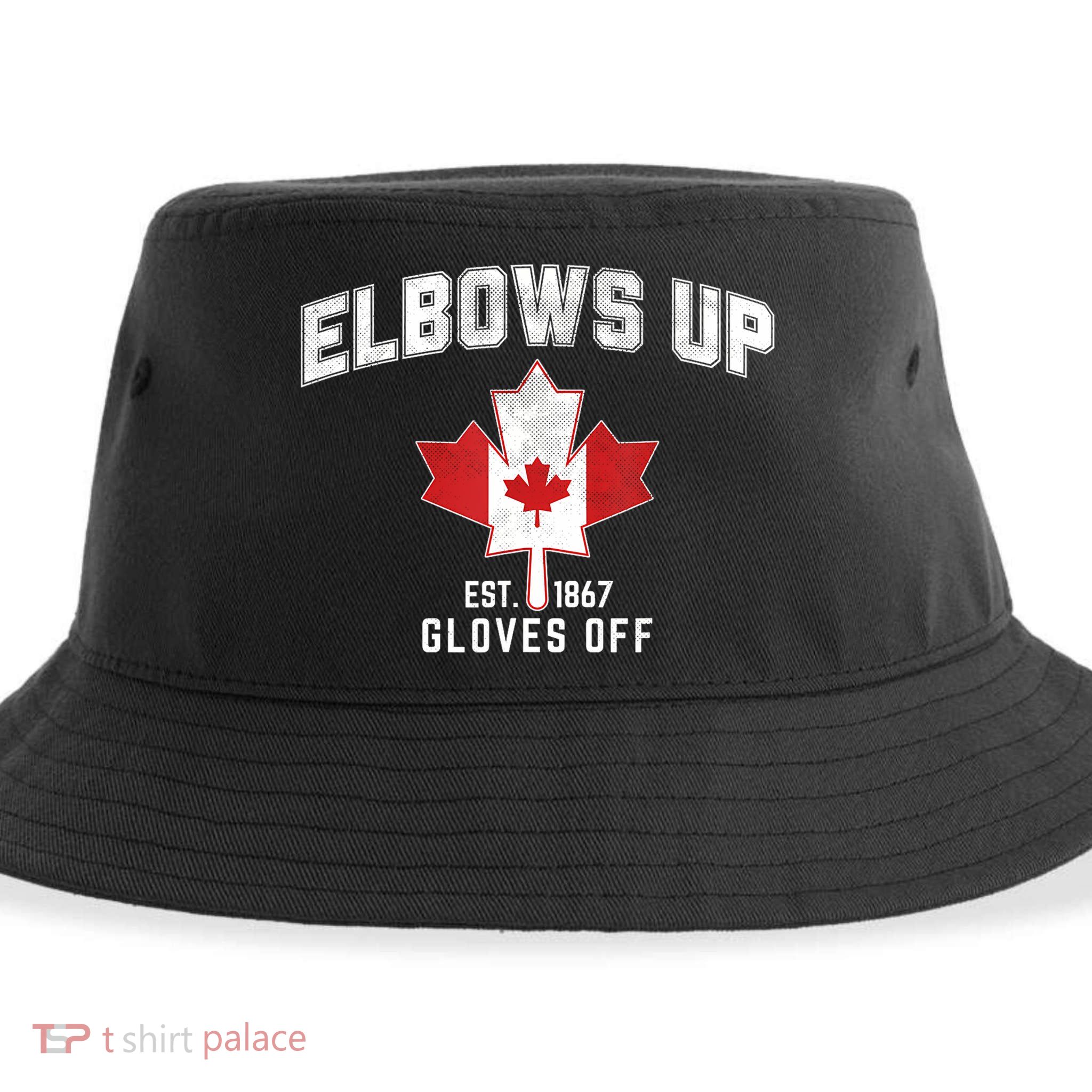 Elbows Up EST 1867 Canadian Maple Leaf Canada Sustainable Bucket Hat