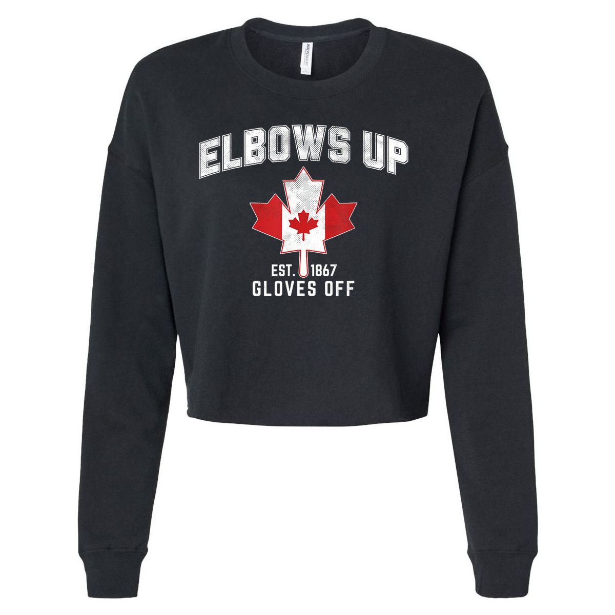 Elbows Up EST 1867 Canadian Maple Leaf Canada Cropped Pullover Crew