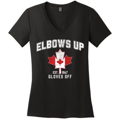 Elbows Up EST 1867 Canadian Maple Leaf Canada Women's V-Neck T-Shirt