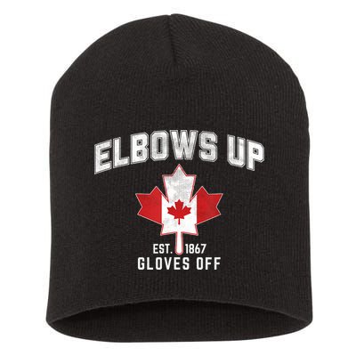 Elbows Up EST 1867 Canadian Maple Leaf Canada Short Acrylic Beanie