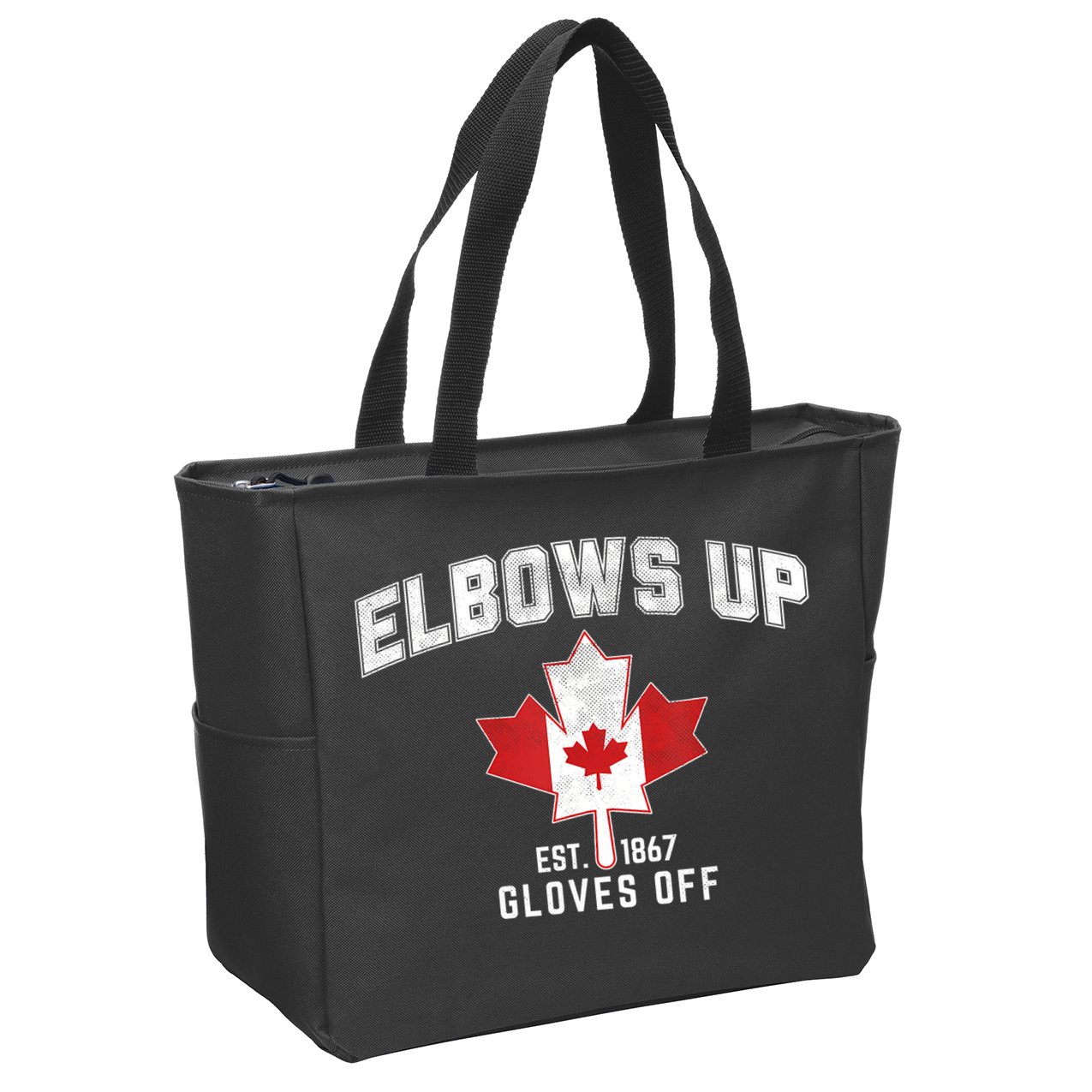 Elbows Up EST 1867 Canadian Maple Leaf Canada Zip Tote Bag