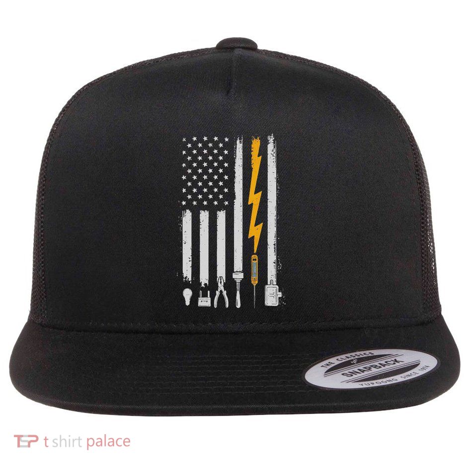 Electrician Usa Flag Tools Engineer Lineman Flat Bill Trucker Hat