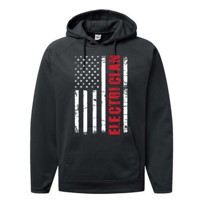 Electrician Usa Flag Lineman Electrical Worker Repairmen Performance Fleece Hoodie