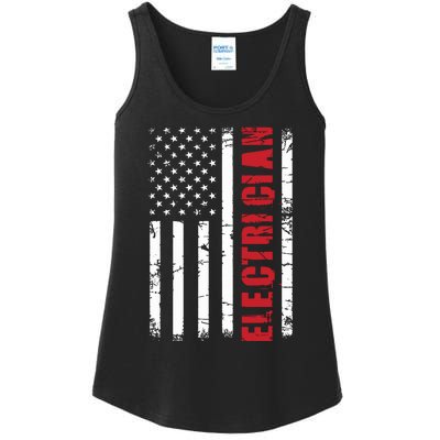 Electrician Usa Flag Lineman Electrical Worker Repairmen Ladies Essential Tank