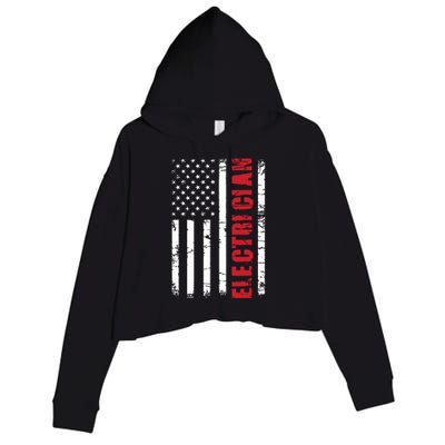 Electrician Usa Flag Lineman Electrical Worker Repairmen Crop Fleece Hoodie